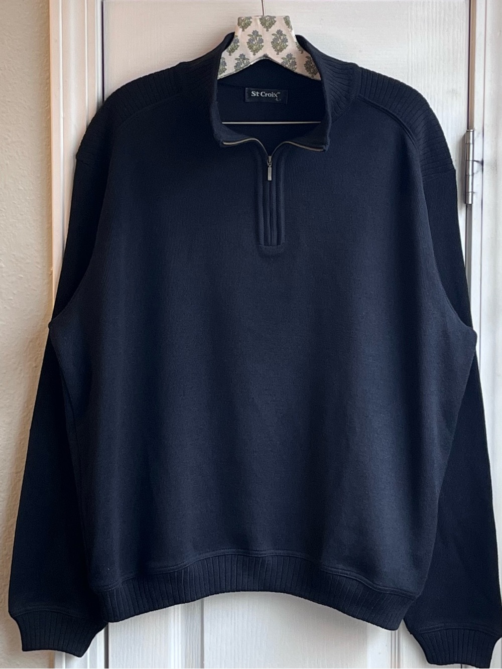 St. Croix Quarter Zip Sweater Black Wool Blend Ribbed Luxury Men's Size L